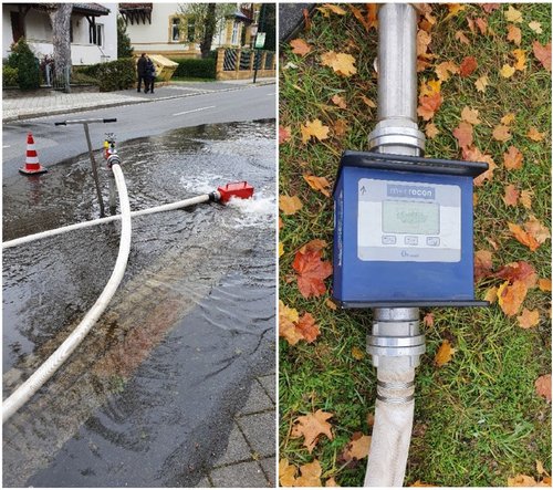 Messung von Druck und Wasserdurchfluss der Wasserleitung an einem Hydrant 